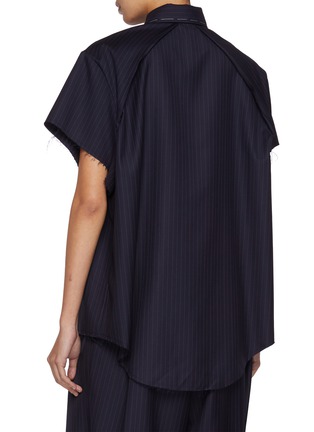 Back View - Click To Enlarge - SONIA CARRASCO - Cap Sleeve Fringed Edge Pinstripe Virgin Wool Shirt