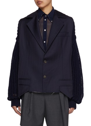 Main View - Click To Enlarge - SONIA CARRASCO - Hybrid Open Knit Sleeve Blazer