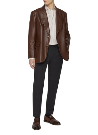 Figure View - Click To Enlarge - BRUNELLO CUCINELLI - Peak Lapel Single Breasted Leather Blazer