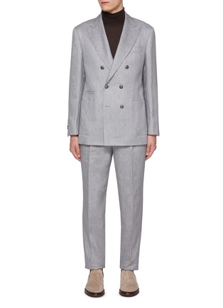 Main View - Click To Enlarge - BRUNELLO CUCINELLI - Peak Lapel Double Breasted Linen Suit