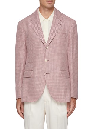 Main View - Click To Enlarge - BRUNELLO CUCINELLI - Houndstooth Single Breasted Wool Linen Silk Blazer