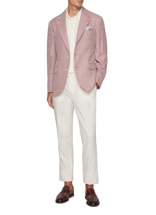 Figure View - Click To Enlarge - BRUNELLO CUCINELLI - Houndstooth Single Breasted Wool Linen Silk Blazer