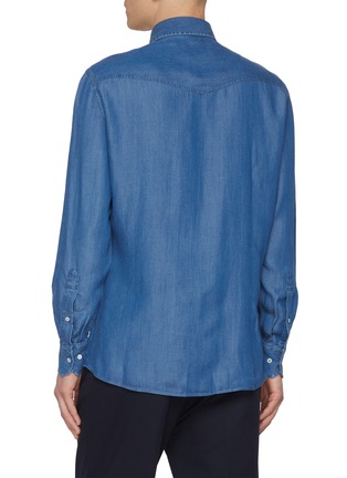 Back View - Click To Enlarge - BRUNELLO CUCINELLI - Spread Collar Pocket Denim Western Shirt