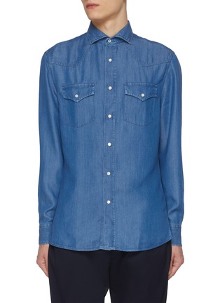 Main View - Click To Enlarge - BRUNELLO CUCINELLI - Spread Collar Pocket Denim Western Shirt