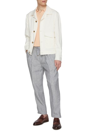 Figure View - Click To Enlarge - BRUNELLO CUCINELLI - Pleated Drawstring Cropped Linen Pants