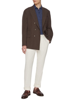 Figure View - Click To Enlarge - BRUNELLO CUCINELLI - Spread Collar Linen Cotton Polo Shirt