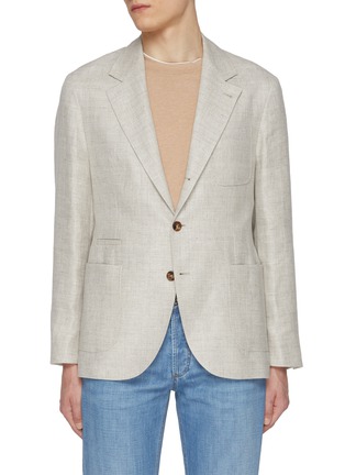 Main View - Click To Enlarge - BRUNELLO CUCINELLI - Asian Fit Notch Lapel Linen Wool Silk Blazer