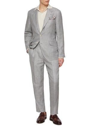 Figure View - Click To Enlarge - BRUNELLO CUCINELLI - Notch Lapel Single Breasted Linen Wool Blend Suit