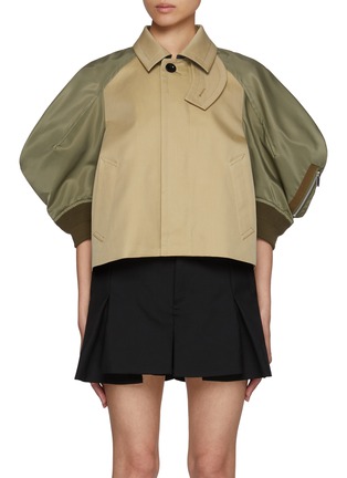 Main View - Click To Enlarge - SACAI - Two-Tone Cropped Gabardine Blend Jacket