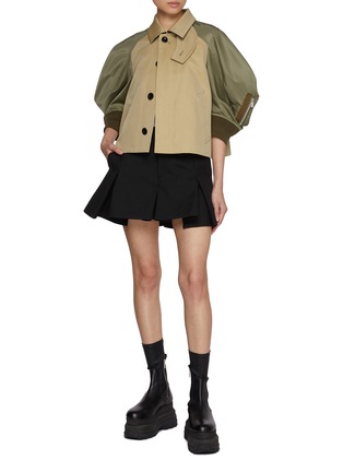 Figure View - Click To Enlarge - SACAI - Two-Tone Cropped Gabardine Blend Jacket