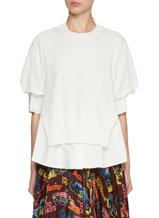 Main View - Click To Enlarge - SACAI - Denim Mix Knit Top