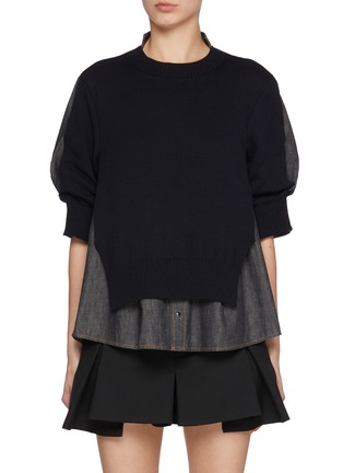 Main View - Click To Enlarge - SACAI - Denim Mix Knit Top