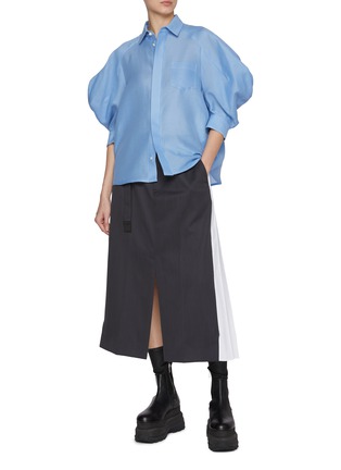 Figure View - Click To Enlarge - SACAI - Contrast Pleated Back Wool Skirt