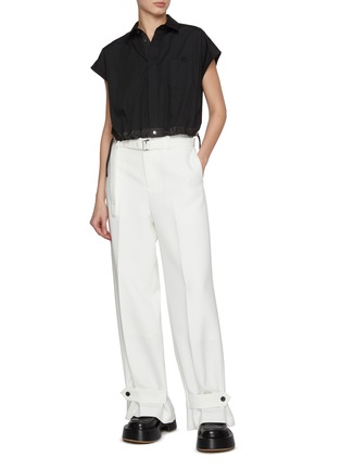 Figure View - Click To Enlarge - SACAI - Belted Buttoned Hem Wide Leg Pants