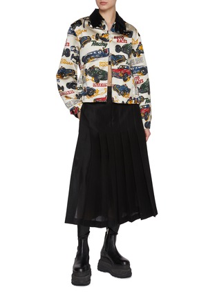 Figure View - Click To Enlarge - SACAI - Pleated Slit Silk Cotton Midi Skirt