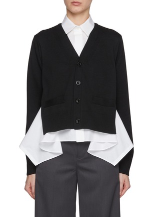 Main View - Click To Enlarge - SACAI - Hybrid Layered Asymmetrical Hem Cotton Shirt Cardigan