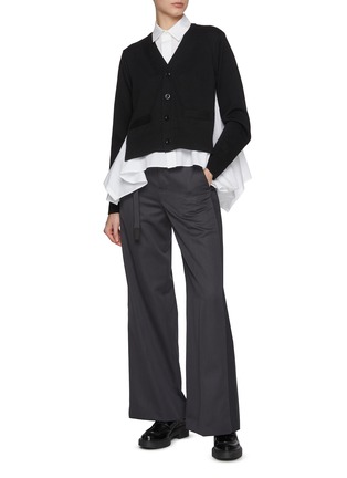 Figure View - Click To Enlarge - SACAI - Hybrid Layered Asymmetrical Hem Cotton Shirt Cardigan