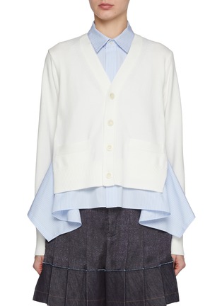 Main View - Click To Enlarge - SACAI - Hybrid Layered Asymmetrical Hem Cotton Shirt Cardigan