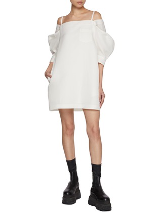 Figure View - Click To Enlarge - SACAI - Square Neck Balloon Sleeve Silk Cotton Skirt