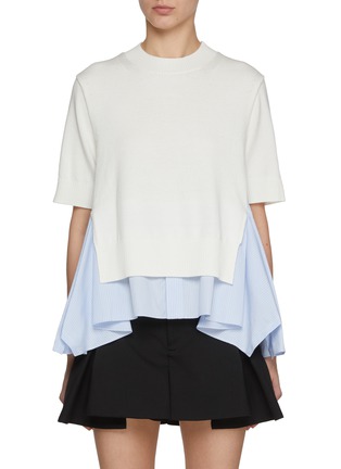 Main View - Click To Enlarge - SACAI - Cotton Poplin Knit Mix Top