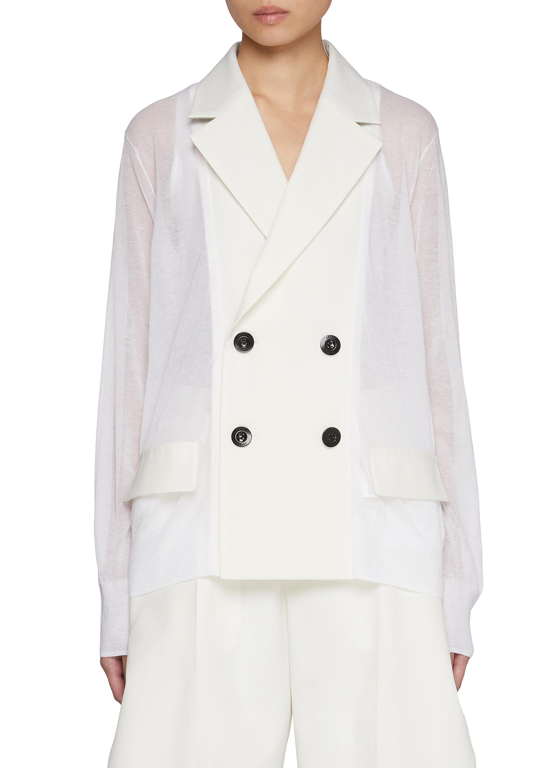 SACAI | Notch lapel Double Breasted Half Sheer Blazer