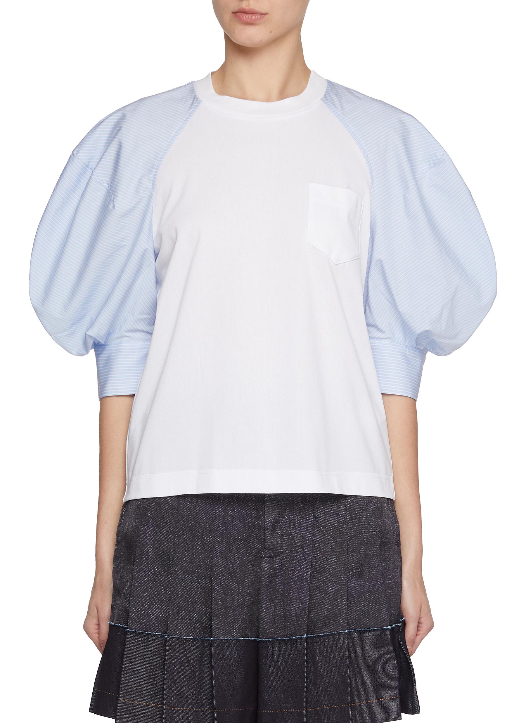 【sacai】Puff Sleeve Cotton Poplin Jersey Mix T-shirt SACAI | Puff Sleeve Cotton Poplin Jersey Mix T-shirt | Women
