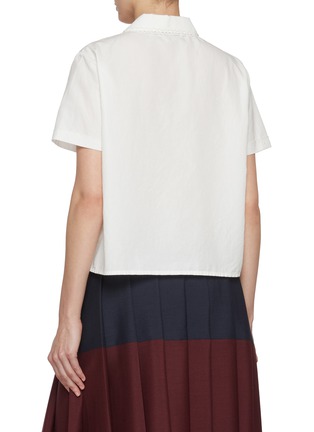 Back View - Click To Enlarge - MIU MIU - Eyelet Peter Pan Collar Cotton Linen Blouse