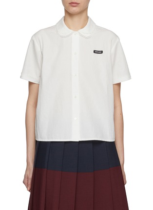 Main View - Click To Enlarge - MIU MIU - Eyelet Peter Pan Collar Cotton Linen Blouse