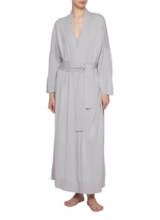 Front View - Click To Enlarge - SHLEEP - Merino Silk Seamless Knit Dressing Gown Size XS/S — Platinum Slate