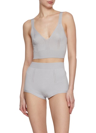 Front View - Click To Enlarge - SHLEEP - Extra Small Merino Silk Seamless Knit Bralette — Platinum Slate