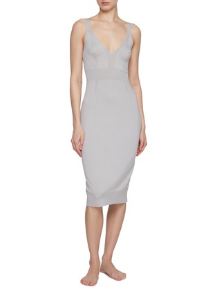 Front View - Click To Enlarge - SHLEEP - Merino Silk Seamless Knit Slip Dress Size S — Platinum Slate