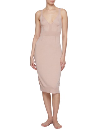 Front View - Click To Enlarge - SHLEEP - Merino Silk Seamless Knit Slip Dress Size S — Dusty Rose