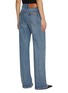 Back View - Click To Enlarge - MO&CO. - Medium Wash Chain Embellished Pocket Wide Leg Jeans