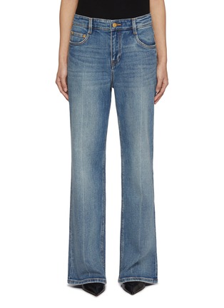 Main View - Click To Enlarge - MO&CO. - Medium Wash Chain Embellished Pocket Wide Leg Jeans