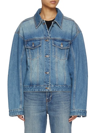 Main View - Click To Enlarge - MO&CO. - Belted Cropped Denim Jacket