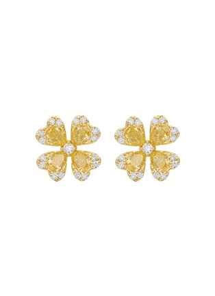 Main View - Click To Enlarge - LC COLLECTION JEWELLERY - Diamond Natural Yellow Diamond 18K Gold Clover Stud Earrings