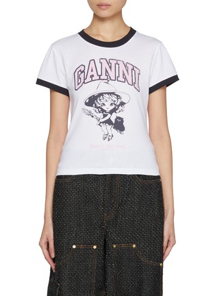 Main View - Click To Enlarge - GANNI - Graphic Print Cropped Cotton T-Shirt