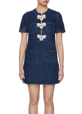 Main View - Click To Enlarge - SELF-PORTRAIT - Bow Detail Pocket Denim Mini Dress