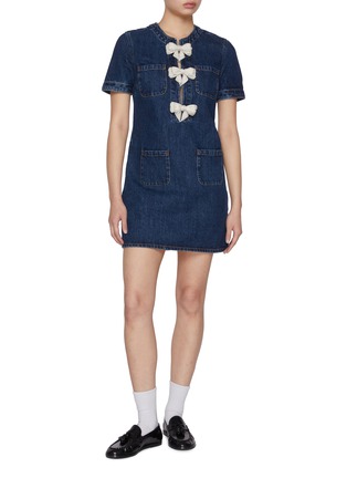 Figure View - Click To Enlarge - SELF-PORTRAIT - Bow Detail Pocket Denim Mini Dress