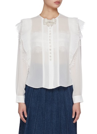 Main View - Click To Enlarge - SELF-PORTRAIT - Ruffle Lace-Trim Shoulder Top