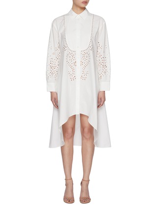 Main View - Click To Enlarge - SELF-PORTRAIT - Cut-Out Embroidery Cotton Shirt Dress