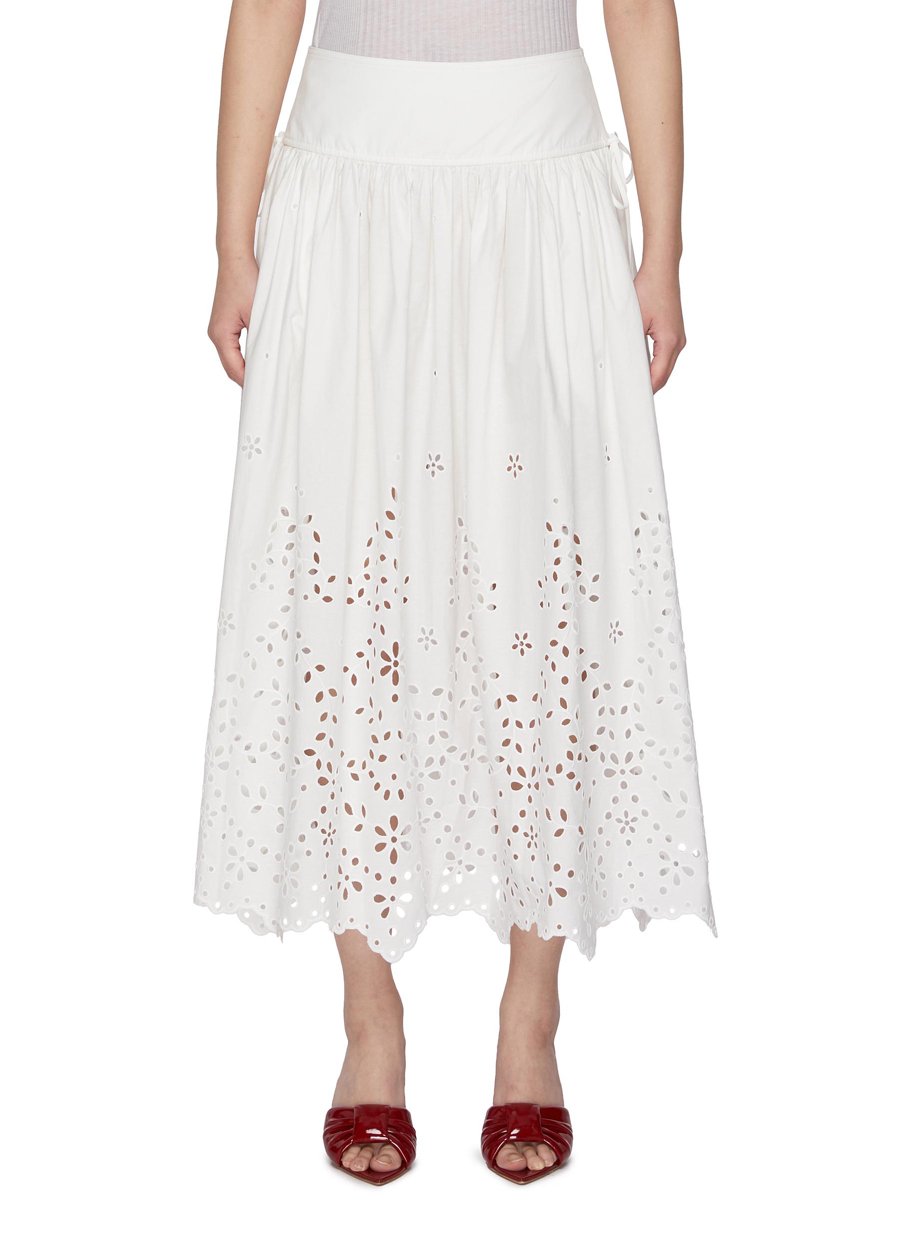 SELF-PORTRAIT | Cut-Out Embroidery Cotton Midi Skirt | Women