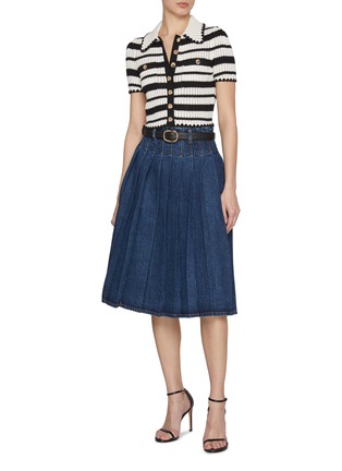 Figure View - Click To Enlarge - SELF-PORTRAIT - Pleated Denim Midi Skirt