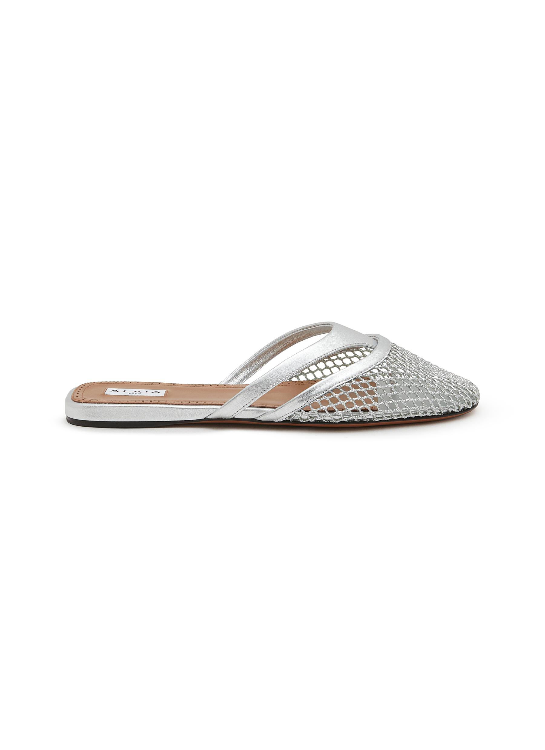 ALAÏA | Patent Leather Fishnet Mesh Thong Sandals | Women