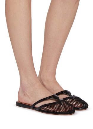 Figure View - Click To Enlarge - ALAÏA - Patent Leather Fishnet Mesh Thong Sandals