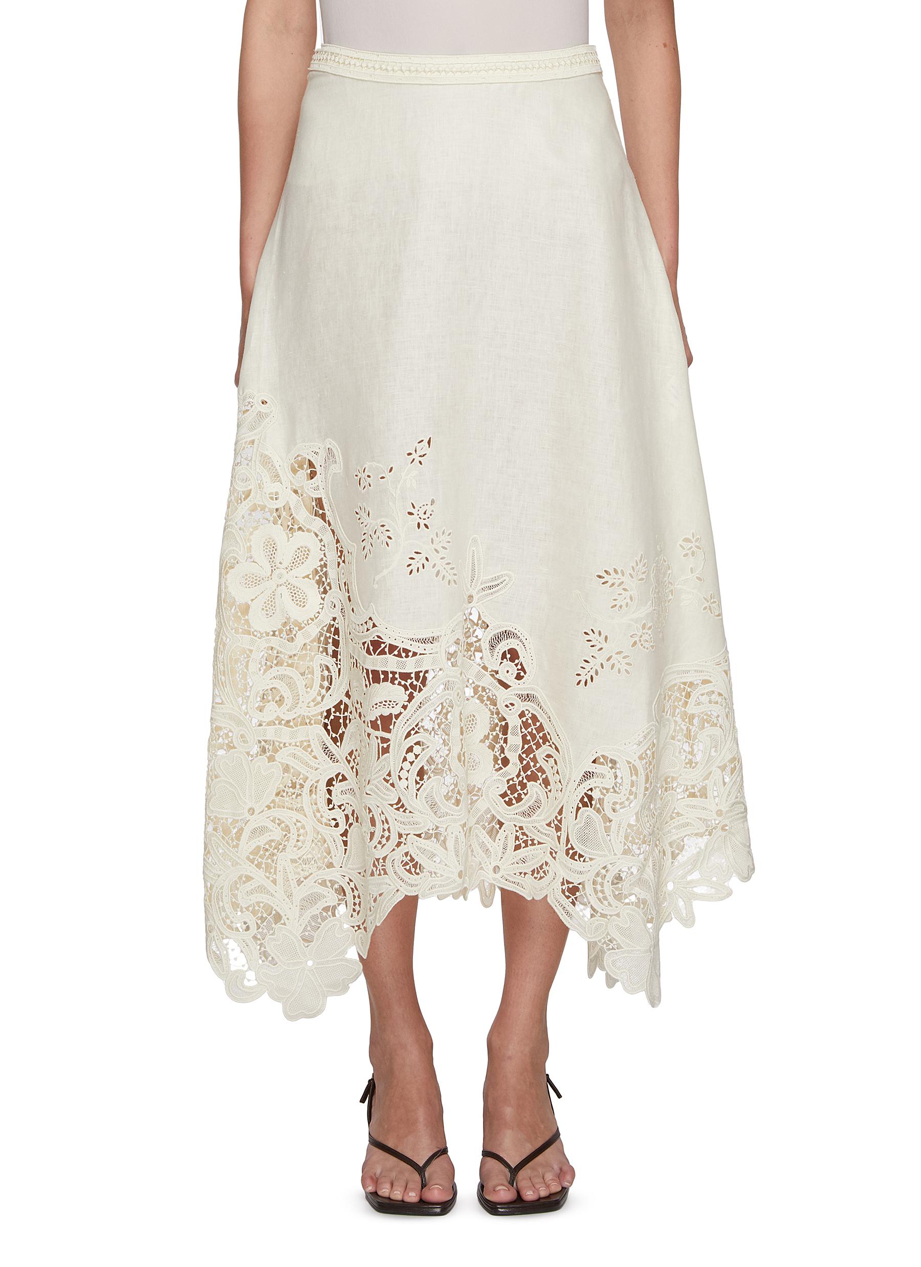 ULLA JOHNSON | Rae Lace Linen Midi Skirt | Women | Lane Crawford