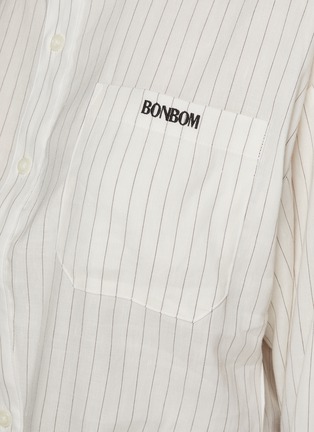  - BONBOM - Corset Cropped Striped  Linen Blend Shirt