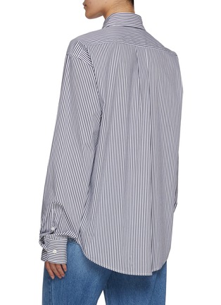 Back View - Click To Enlarge - BONBOM - Draped Shoulder Striped Cotton Blend Shirt