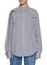 Main View - Click To Enlarge - BONBOM - Draped Shoulder Striped Cotton Blend Shirt