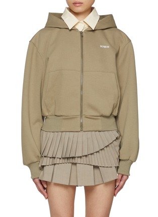 Main View - Click To Enlarge - BONBOM - Detachable Collar Zip Up Hoodie